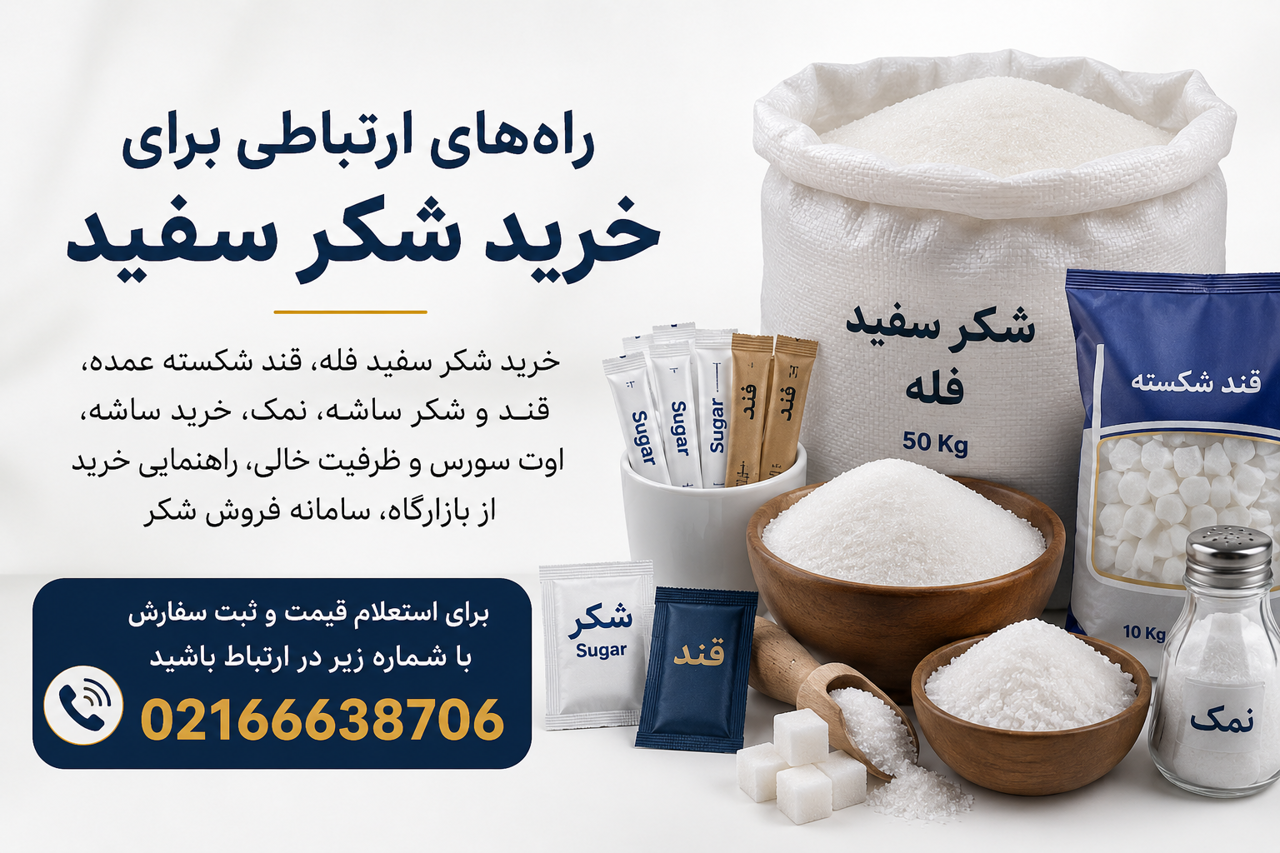 راه‌های ارتباطی و ثبت سفارش خرید شکر، قند، نمک و محصولات ساشه